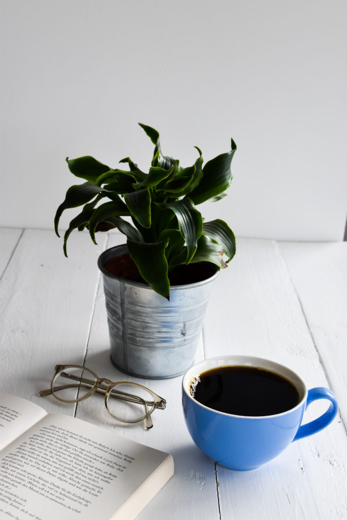 Buch lesen und Kaffee trinken Buch und Filterkaffee